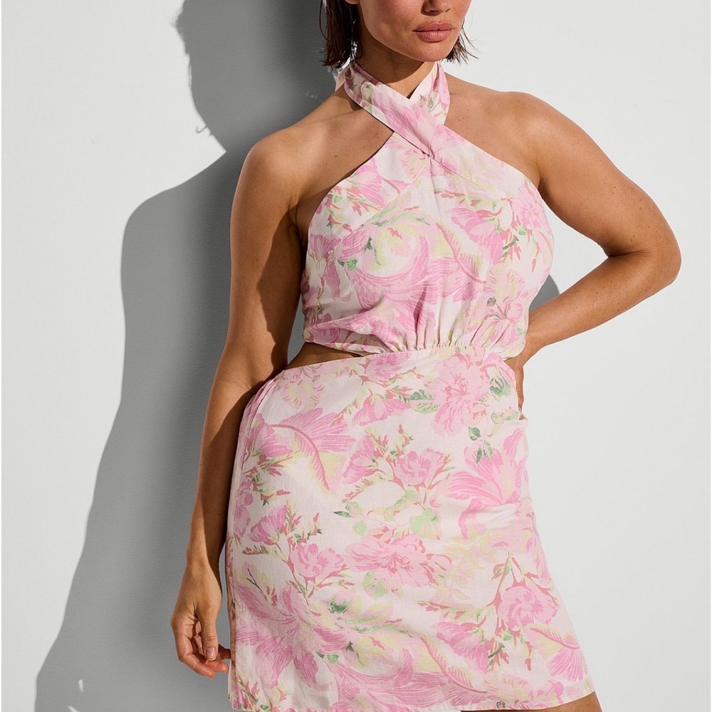 Victoria's Secret Beachwear Linen Halter Tie-Back Mini Dress